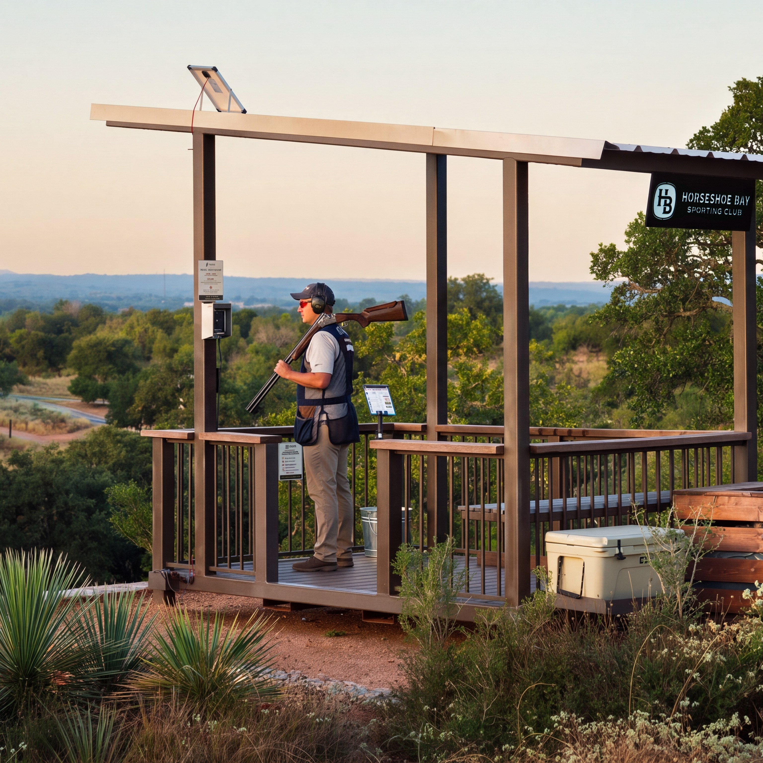A member on an elevated shooting stand overlooking the Hill Country